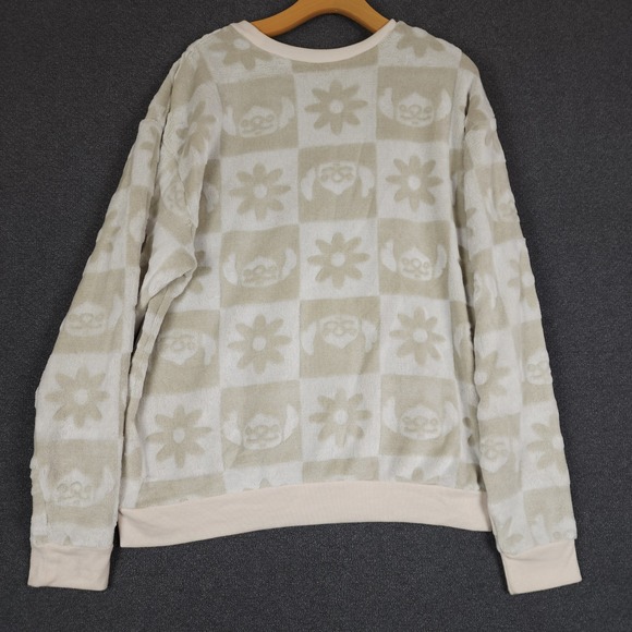 Disney Stitch Checkered Flower Plush Fleece Pullover Sweatshirt XL - Picture 5 of 8